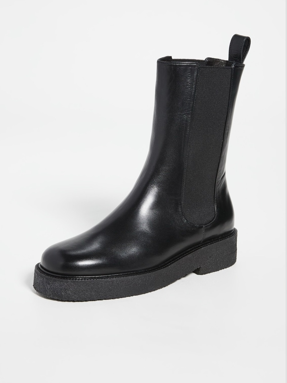 STAUD Black Leather Chelsea Boot with Platform Sole